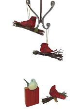 Christmas Bird Ornaments 3 Red Cardinals On Twigs 1 Blue Bird Vintage Lot Of 4 picture