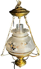 Vintage Gold Satin Glass Globe Shade Brass Hurricane Ceiling Hanging Swag Lamp picture