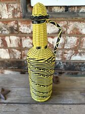 Vintage Mid Century Green Wrapped Woven Wine Decanter Glass Bottle Made In Spain picture