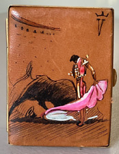 ** VINTAGE ** 1950s Spanish Mini Cigarette Case Leather Hand Painted picture