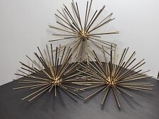 Mid Century Mod Style 3 Gold Metal Sea Urchins Starburst Atomic Wall Decor picture