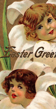 c.1913 Fantasy Easter Postcard Flower Head Girls Easter Greetings Series D. picture