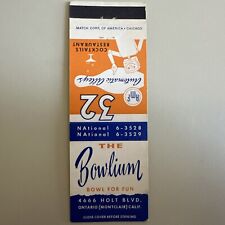 Vintage 1950s The Bowlium Ontario Montclair CA Bowling Alley Matchbook Cover picture