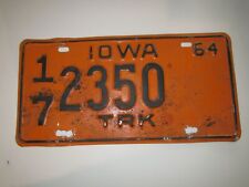 Iowa 17 2350 Truck License Plate 1964 Cerro Gordo County Orange and Black picture