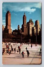 New York City NY, Skating In Central Park, Vintage Souvenir Postcard picture