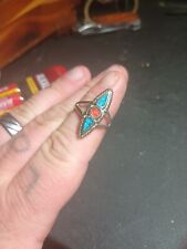 Vintage Red and Blue Chip Inlay Western Ring Size 6-8? picture