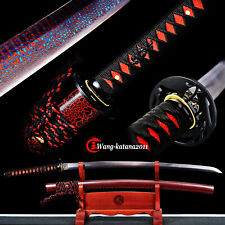 Unique Red&Blue Damascus Folded 1095 Steel Katana Japanese Samurai Sharp Sword picture