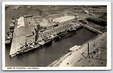 Stockton California~Stockton Port Aerial View~1940s B&W Postcard picture