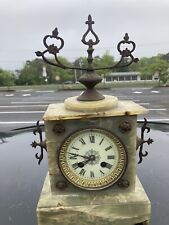 19 C. Marble/Bronze French Napoleon III Style Mantle Clock Porcelain Dial As Is picture