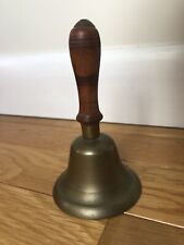 Vintage Brass Town Crier School Teacher Hand Bell Wood Handle 4.5” Loud Ringing picture