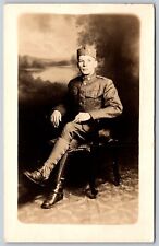 Postcard Soldier in Uniform Studio c1914 WW1 RPPC O167 picture