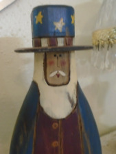 Vintage Primitive Uncle Sam Figurine Solid Wood Hand Carved Patriotic July 4 picture