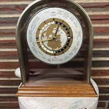 Vintage 1987 Verichron Quartz Clock World Time Glass Wooden Base Analog Office picture