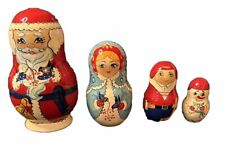 Vintage Russian Old Christmas Santa Nesting Dolls 4 Wood Hand Painted Signed Tag picture