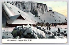 c1905~People Sledding on Niagara Falls~Ice & Snow~New York NY~Antique Postcard picture