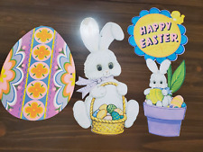 Vintage Easter Die Cut Decorations Lot 3 Bunnies Egg 1970s Multicolor 15
