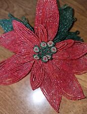 Antique French made, Czech glass beaded Poinsettia, lifesize, Christmas wedding picture