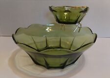 Vintage 3 Piece Avocado Green Swedish Chip and Dip Set Scalloped Edge picture