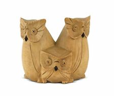 Wooden Handmade Owl & Family Figurine Hoot Statue Decor Sculpture Hand Carved picture