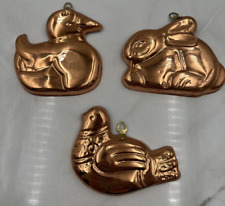 Copper Cookie Jello Mold Cutters Bird Duck Rabbit Set of 3 Wall Hangings Decor picture