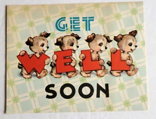 Vintage Four Puppies Dogs Holding The Lettrrs W E L L Get Well Card Adorable picture