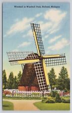 Holland Michigan Windmill in Windmill Park Flower Garden Vintage Linen Postcard picture