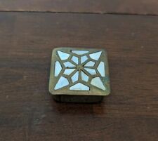 Vintage Handcrafted Mother Of Pearl And Brass Pocket Pill Box 80's picture