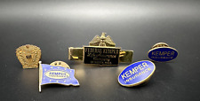 VINTAGE GOLD TONE KEMPER INSURANCE ADVERTISING TIE CLIP AND 4 PINS - K948 picture