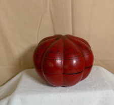 Hand Painted Lacquered-Like Trinket Box Vintage Pumpkin Shape Red picture