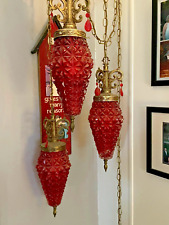 Vintage MCM Swag Red 3-Tiered Pendant Ceiling Hanging Light picture