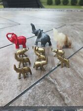 Lot Of 8 Solid Brass Miniature Elephants Plus 3 Stone Elephants picture