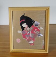 VTG Japanese Oshie Geisha Young Girl Doll Kimono Cherry Blossom Art 6''x5'' picture
