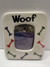 Dog Picture Frame Ceramic Magnetic WOOF Photo White With Color Bones 1.5