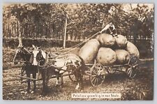 Postcard RPPC Exaggeration Huge Potatoes In Tow By Farmer Horse Cart Antique picture