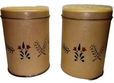 Lot of 2 Vintage Canister Tins Country birds flowers wheat house pattern 5