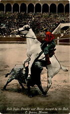 Bull Fight Picador Horse Charged Bull Juarez Mexico Photochrom Postcard picture