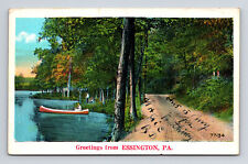 c1935 WB Postcard Essington PA Pennsylvania Greetings Lake View Canoe picture