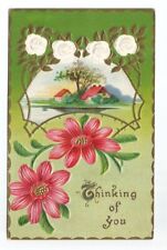 Floral Greeting Postcard Flowers Scenic Embossed c1910 picture