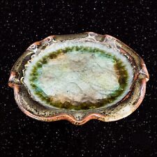 Vintage USA Pottery Hand Made Dish Geode Style Ashtray Glass Crackled Middle VTG picture