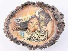Elk Antler Painted Indian Woman Buffalo Rosette Crown Burr Vintage Belt Buckle picture