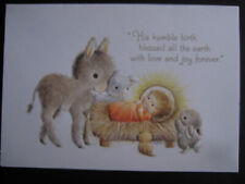1982 vintage greeting card Hallmark CHRISTMAS Embossed Animals w/ Baby Jesus picture