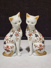 PAIR (2) Vintage Porcelain Sitting Cats Figurines Hand Painted Gold Japan picture