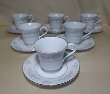 6  China Pearl OLIVIA Saucers And Cups Gray Lavender Flowers Silver Trim picture