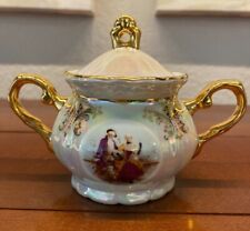Empress China Japan White Covered Sugar with Gold and Iridescent,  French Couple picture