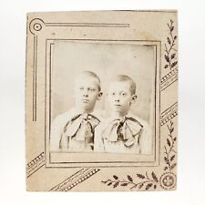 Bewildered Twin Brothers Photo c1905 Card Mounted Big Bows Antique Kids A3293 picture