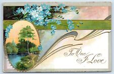 Postcard - To One I Love Love Romance Greeting Lake Scenery Art Print c1914 picture