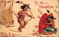 NATIVE AMERICAN LITTLE INDIANS TO MY VALENTINE 1908 EMBOSSED POSTCARD picture