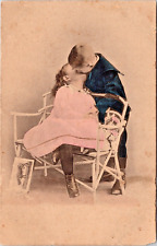 RPPC Pastel Tint Children Couple Kiss Costumes High Button Boots P.UN (N-120) picture