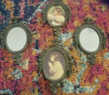 Vintage Small Ornate Metal Oval Hanging Pictures/mirrors girl ITALY picture