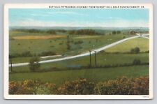 Postcard Buffalo Pittsburgh Highway From Sunset Hill Near Punxsutawney PA 1929 picture